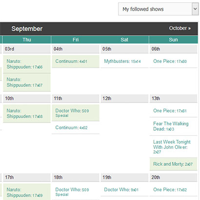 tv episode calendar