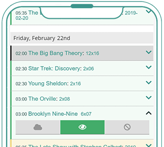 A preview of the calendar tv guide displaying information for shows that are being followed.
