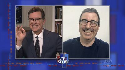 Stephen Colbert from home, with John Oliver