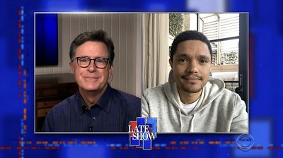 Stephen Colbert from home, with Trevor Noah, Willie, Lukas and Micah Nelson