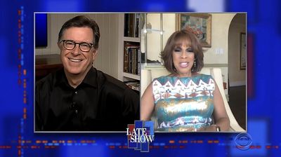 Stephen Colbert from home, with Gayle King, Amy Sedaris