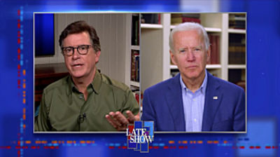Stephen Colbert from home, with Joe Biden