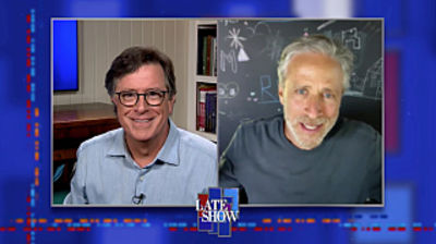 Stephen Colbert from home, with Jon Stewart