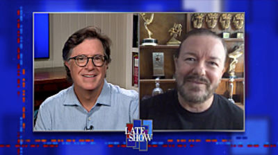 Stephen Colbert from home, with Ricky Gervais, Noah Cyrus, Billy Ray Cyrus