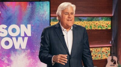 Lea Michele, Emily Osment, guest host Jay Leno