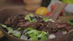 Loaded Street Corn Nachos and Carne Asada Salad
