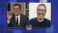 Stephen Colbert from home, with John Oliver