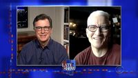 Stephen Colbert from home, with Anderson Cooper, Mark Foster