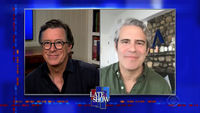 Stephen Colbert from home, with Andy Cohen, Phoebe Bridgers