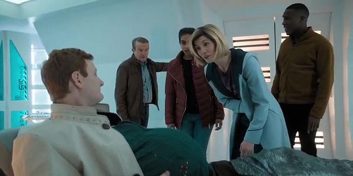 Jack Shalloo, Bradley Walsh, Mandip Gill, Jodie Whittaker, Tosin Cole in Doctor Who S11E04