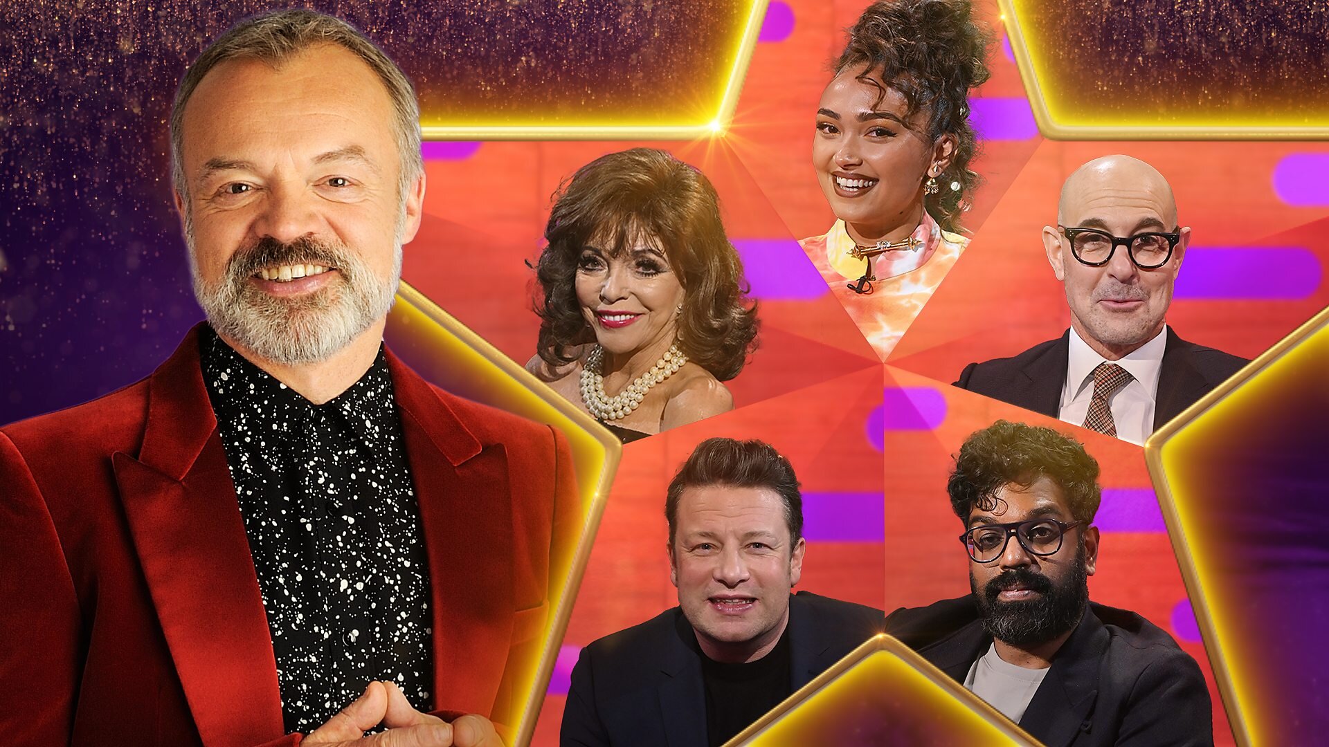 Stanley Tucci, Joan Collins, Jamie Oliver, Romesh Ranganathan, Joy ...